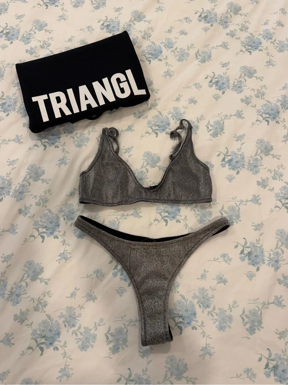 triangl swimwear Metallic Silver Shimmer Bikini Set